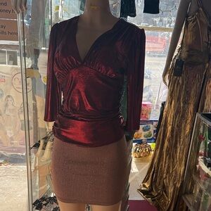 Chic Burgundy Velvet Women's Blouse